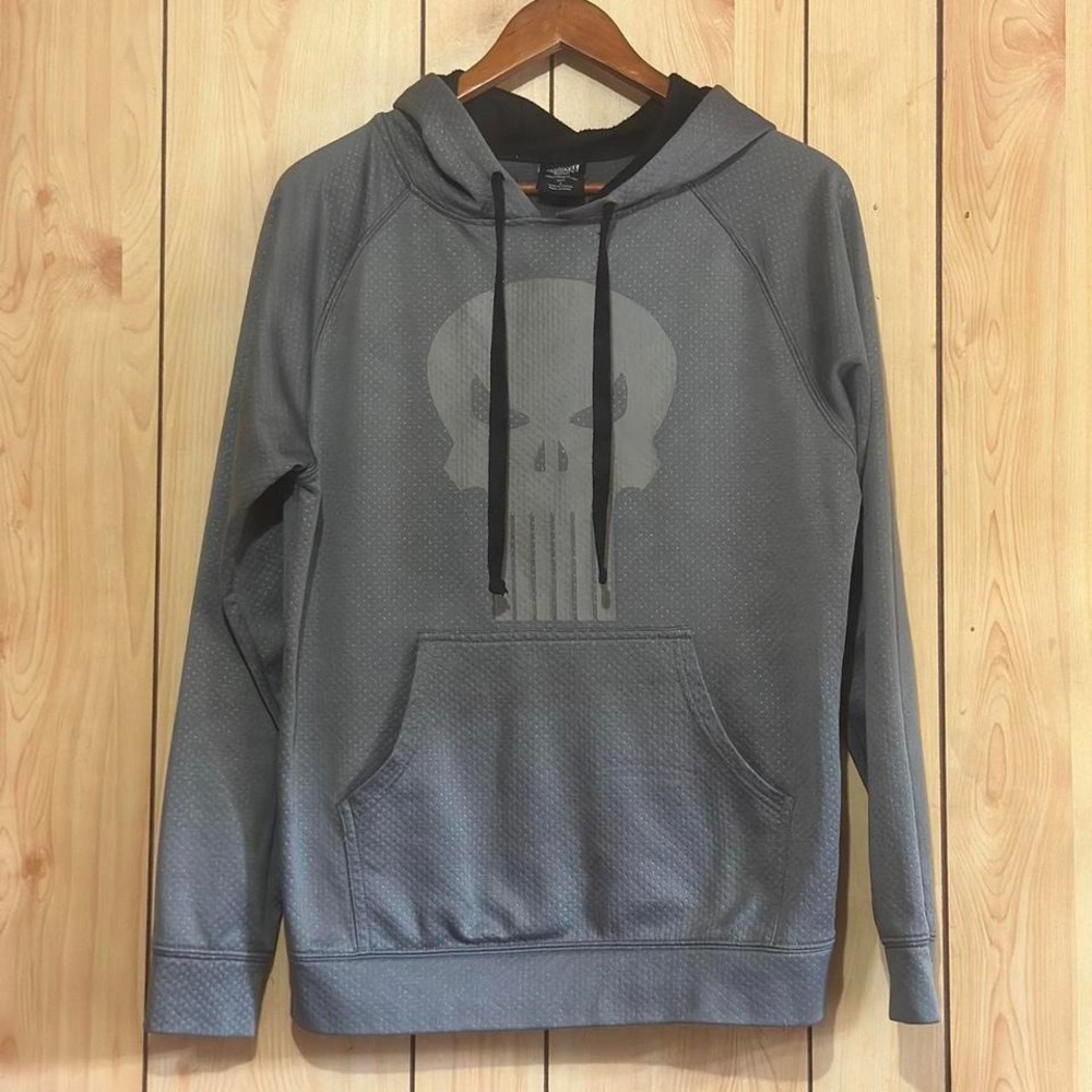Marvel Punisher Hoodie Mens Small Gray Skull Logo Pullover‎ Sweatshirt